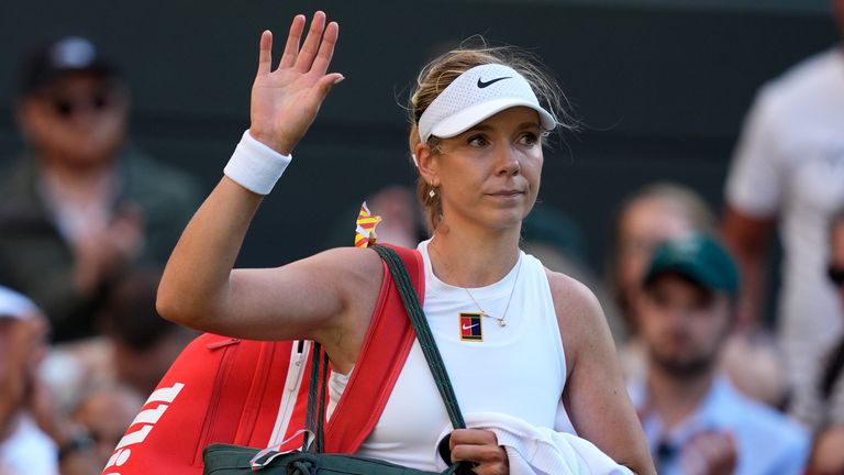 Katie Boulter leaves the court after defeat against Solana Sierra on day three of the 2025 Wimbledon Championships at the All England Lawn T