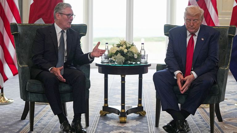 U.S. President Donald Trump meets with British Prime Minister Keir Starmer at Trump Turnberry golf club on July 28, 2025 in Turnberry, Scotland, Britain. Christopher Furlong/Pool via REUTERS