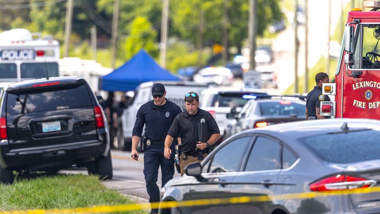 Police respond to a shooting near Richmond Road Baptist Church in Lexington, Kentucky
