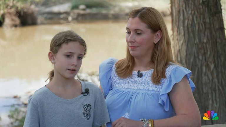 Lucy Kennedy, 10 who was rescued from Camp Mystic, and her mother Wynne. Pic: NBC