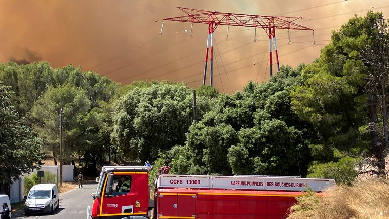 Smoke rises during wildfire near Marseille