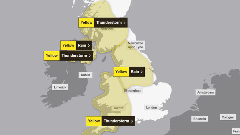 W dużej części Wielkiej Brytanii wydano żółte ostrzeżenia o pogodzie. Zdjęcie: Met Office