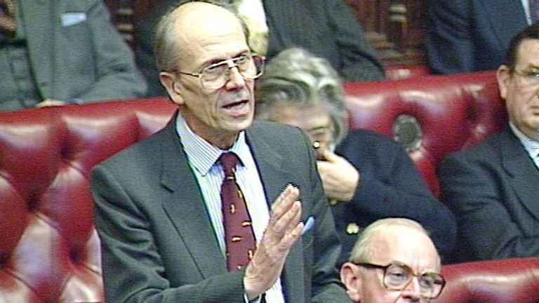 Norman Tebbit during the debate on the second reading of the European Communities (Amendment) Bill, in the House of Lords.
Pic: PA