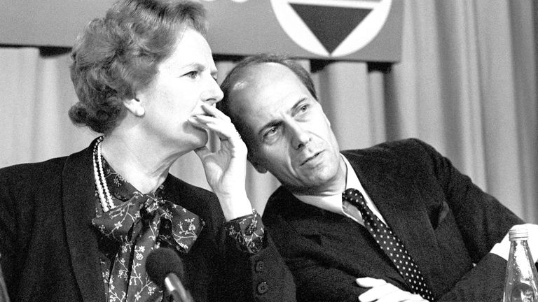 Prime Minister Margaret Thatcher with Employment Secretary Norman Tebbit.
Pic: PA