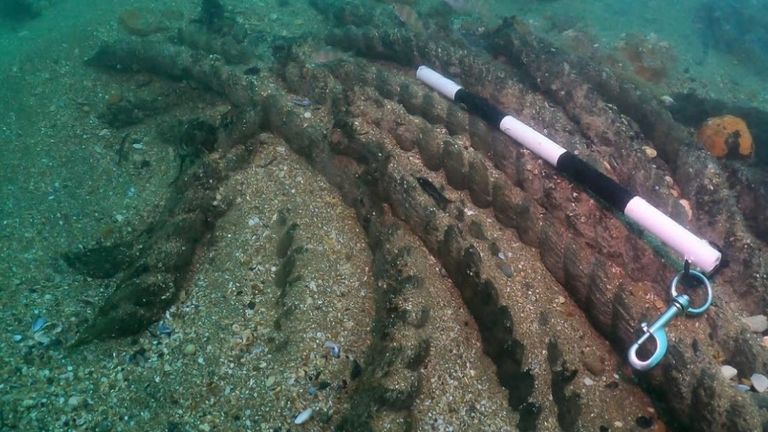 A well-preserved coil of cable laid rope lying on a deck from the ship. Pic: MSDS Marine