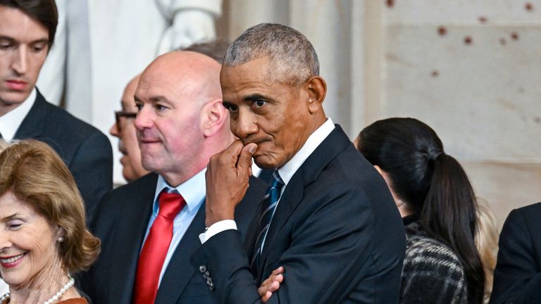 Barack Obama attends Trump's inauguration in January. Pic: The New York Times via AP