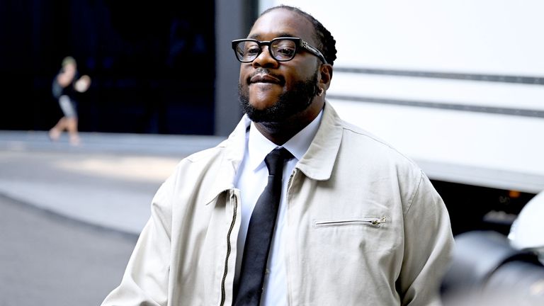 Omololu Omari Akinlolu, a co-defendant with Chris Brown, arrives at court.
Pic: Reuters