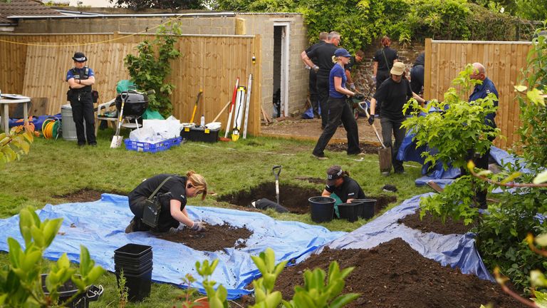 Specialist officers from Sussex Police continue to search the garden of a house in Station Road, Portslade, where Peter Tobin once lived.