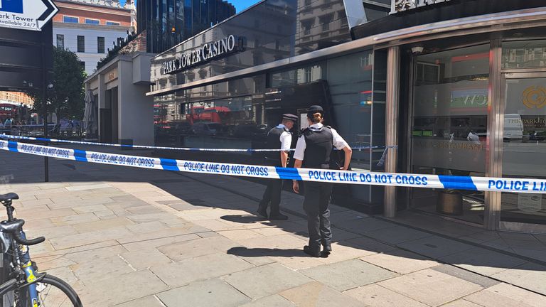 The crime scene in Knightsbridge where a man was stabbed to death.