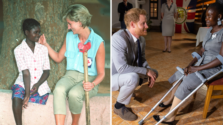 Prince Harry meets landmine victim Sandra Tigica in Angola in 2019, who Princess Diana met on her visit to Angola in 1997.