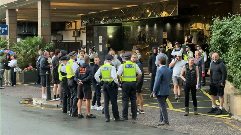 Protests outside Britannia hotel in London