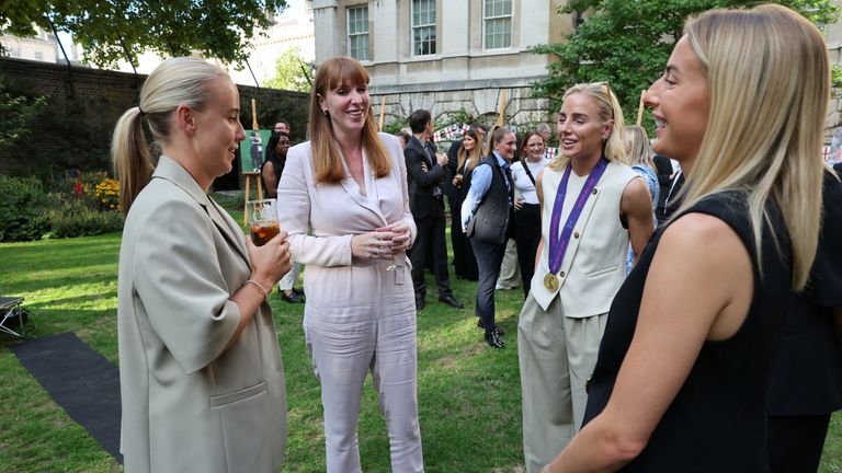 Angela Rayner reacts during a reception to celebrate England's victory in the Women's EURO 2025, at Downing Street in London. Reuters