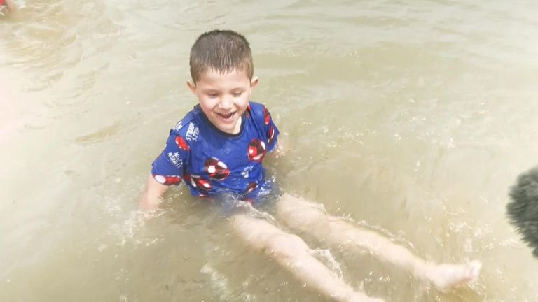 Boy enjoys the water