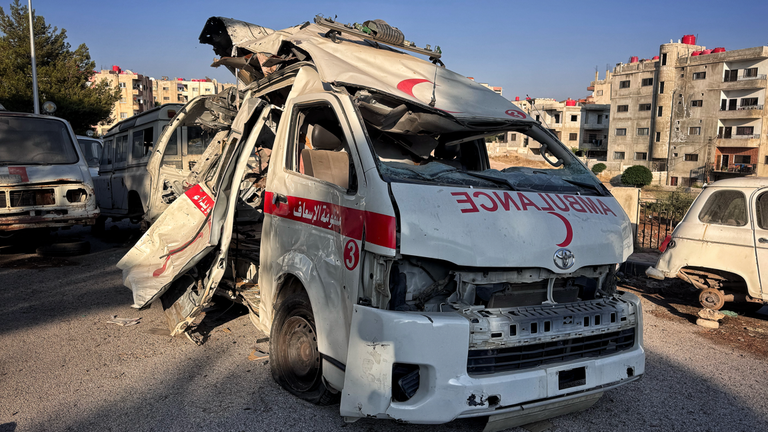 A shelled ambulance in Syria