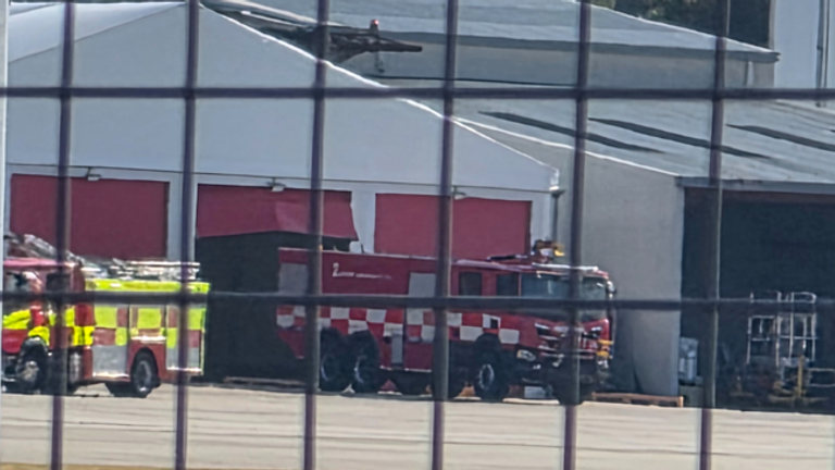 Fire engines at the scene at Southend Airport