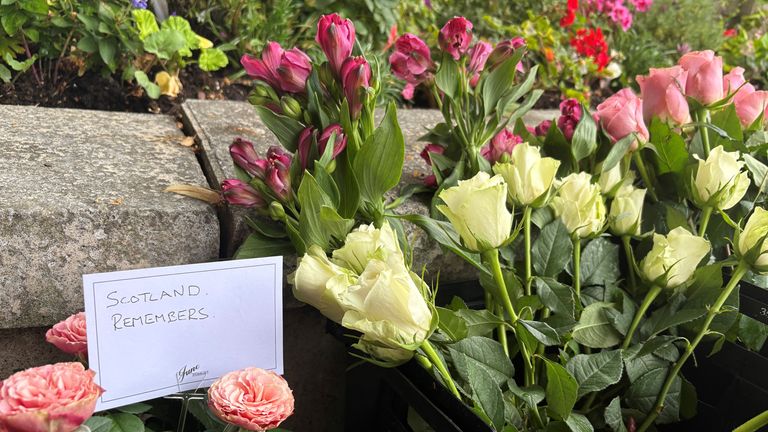 Flowers in the Town Hall Gardens in Southport, 1 year on from the stabbings