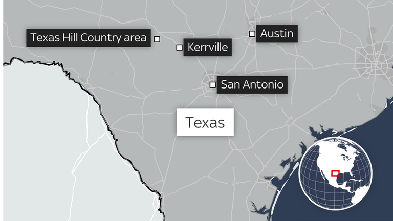 A map of Austin, Kerrville, San Antonio and Texas Hill Country area