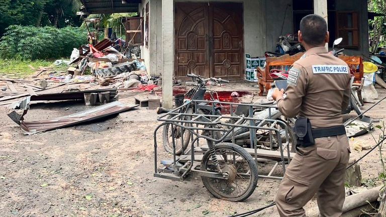 A residential area in Surin Province shelled by Cambodia, according to Thailand. Pic: Royal Thai Army/AP