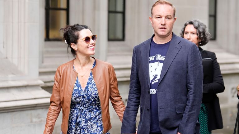 Tom Hayes (right), who along with Carlo Palombo, was convicted of interest rate benchmark manipulation  outside the Supreme Court.
Pic: PA