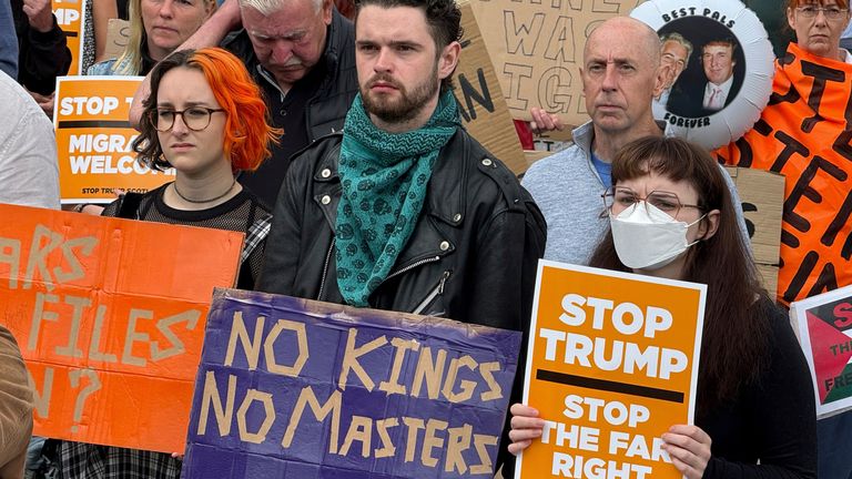Anti-Trump protesters in Aberdeen. Pic: AP