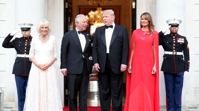 Donald Trump and Melania Trump pose with Prince Charles and Camilla in 2019