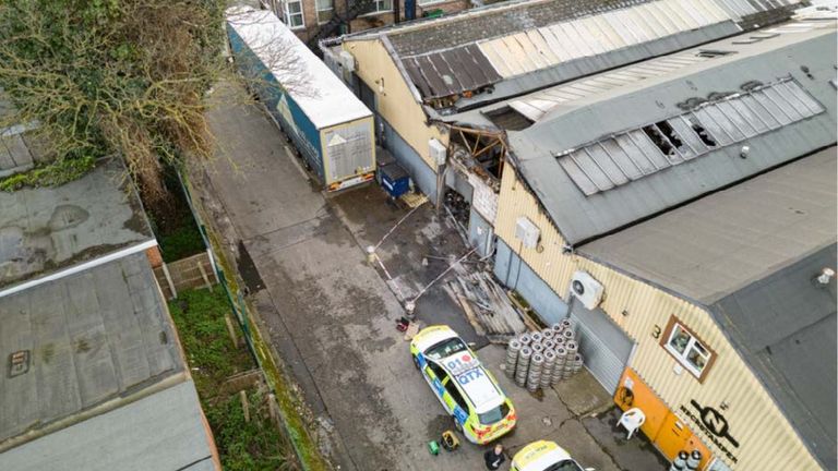 Damage to an east London warehouse that was shown to the jury at the Old Bailey.
Pic: Met Police/PA
 