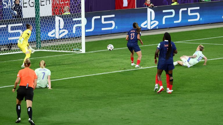 Wales' Jessica Fishlock equalises against France.
Pic: Reuters