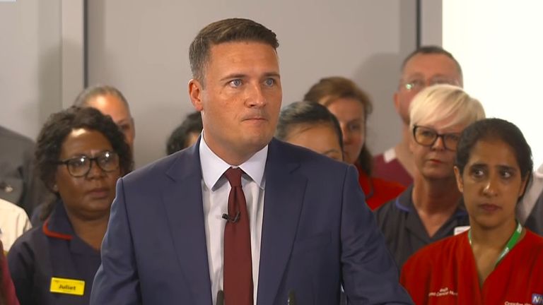 Health Secretary Wes Streeting speaking at a hospital in East London