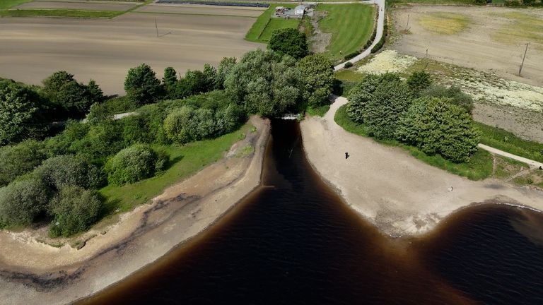 A general view of Ardsley Reservoir near Wakefield in the West Yorkshire with low water levels. The county is the latest in the north of Eng