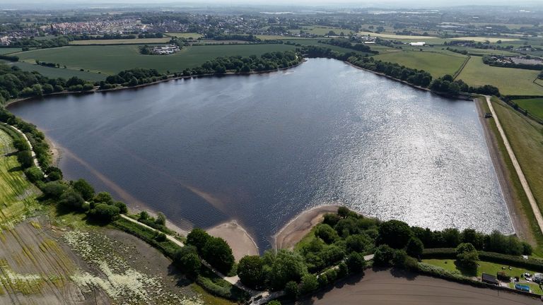 A general view of Ardsley Reservoir near Wakefield in the West Yorkshire with low water levels. The county is the latest in the north of Eng