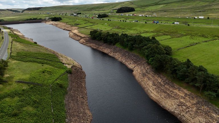 Booth Wood Reservoir in West Yorkshire at low level.  Pic: PA 