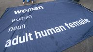 Demonstrators take part in the Let Women Speak rally organised by the group Standing for Women in George Square, Glasgow, in support of the 