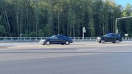 A motorcade, reportedly transporting US envoy Steve Witkoff, leaves Vnukovo Airport in Moscow on 6 August 2025. Pic: Reuters