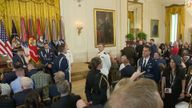 U.S. President Donald Trump takes part in Purple Heart Day event.