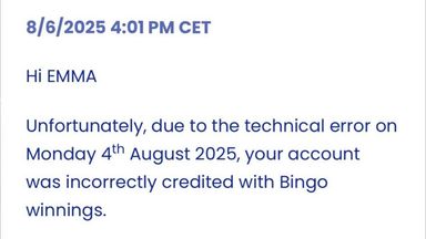 A message was sent to players saying there had been a 