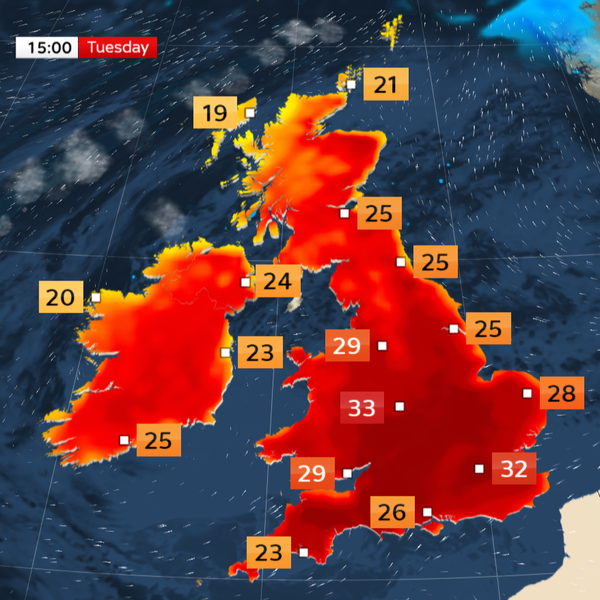 Temperatures could peak in the low 30s on Tuesday, with a small chance of hitting 35C (95F)