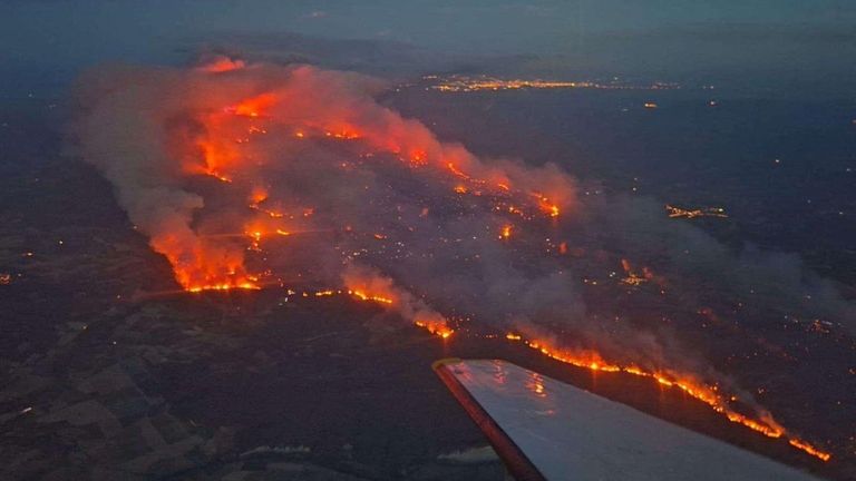 An aerial view of the fire near Saint-Laurent-de-la-Cabrerisse. Pic: Securite Civile/Reuters