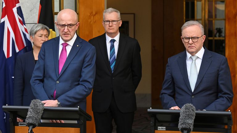 Mike Burgess, director-general of ASIO, and Anthony Albanese. Pic: Lukas Coch/AAP via AP