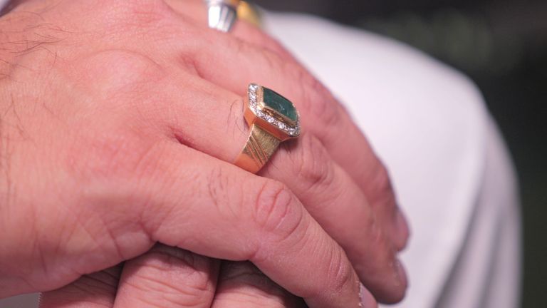 Ashok Patel's ring, recovered from the Air India flight, being worn by Miten Patel