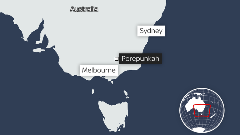 A map showing Porepunkah, Victoria, Australia