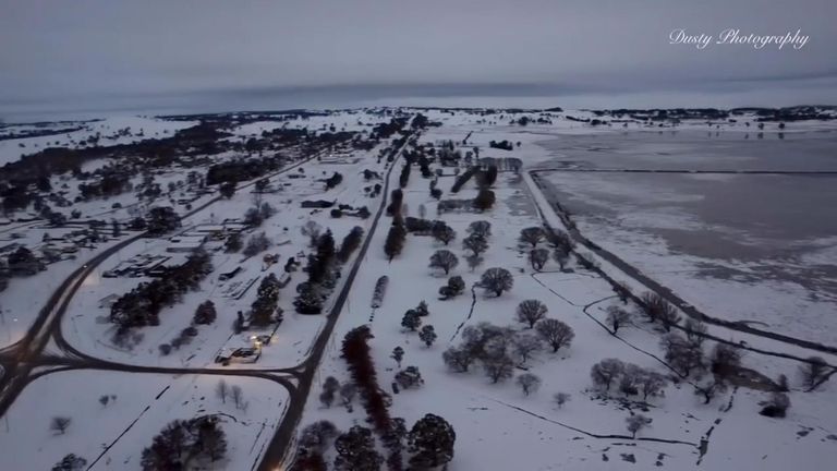La escena invernal en Guyra, Nueva Gales del Sur