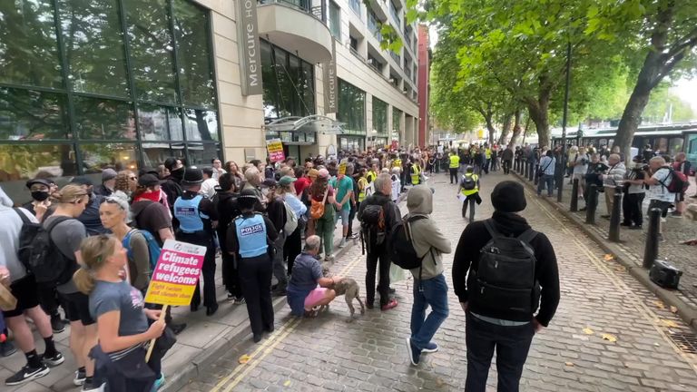 Counter protesters outside the Mercure Hotel in Bristol