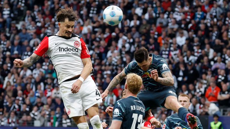 Bundesliga teams Eintracht Frankfurt and RB Leipzig during their match in April. Pic: Reuters