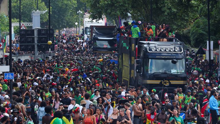 Revellers take part in the Notting Hill Carnival in London. Pic: Reuters 