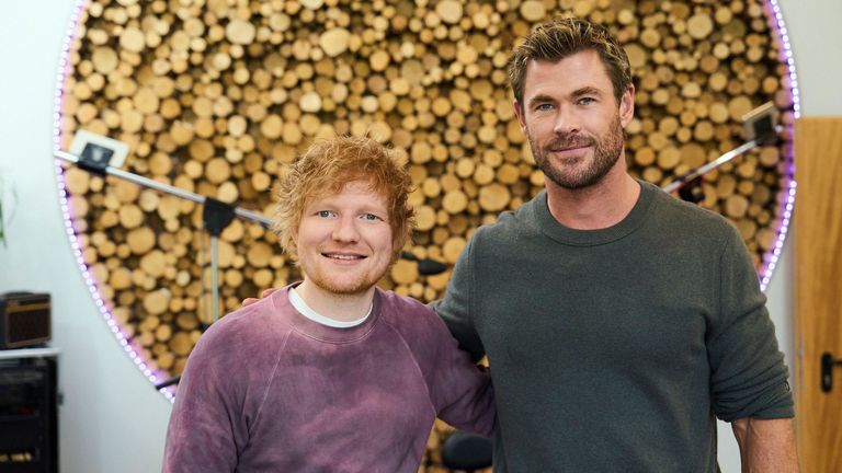 Chris Hemsworth with Ed Sheeran. Pic: Disney