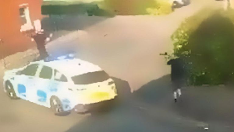 PC Curtis Foster was hit in the leg by a crossbow bolt shot by King. Pic: Thames Valley Police