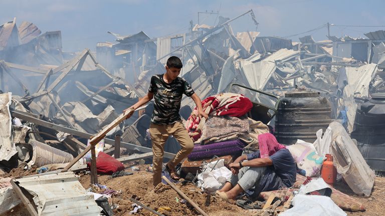 An Israeli strike on a tent camp in Deir Al-Balah. Pic: Reuters