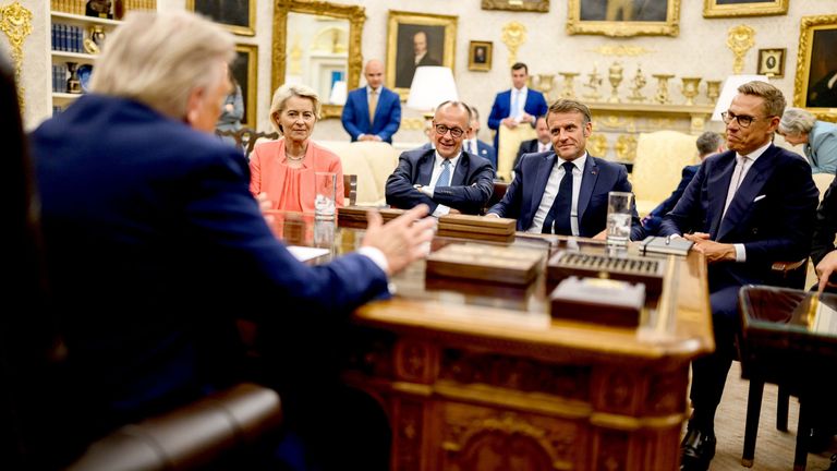 Trump meeting European leaders in the Oval Office in August. Pic: @RapidResponse47