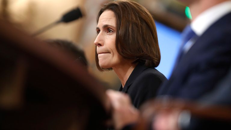 Former White House aide Fiona Hill on Capitol Hill in 2019. Pic: AP