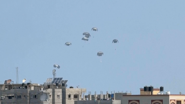 Aid air drops seen in Deir al-Balah in central Gaza